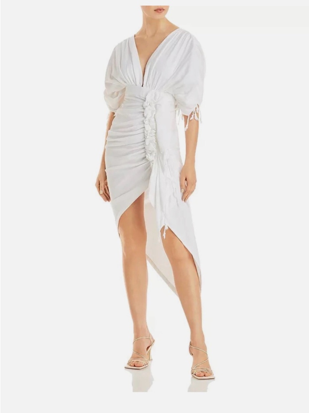 NWT Just Bee Queen White Asymmetrical Ruched Dress